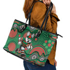 South Sydney Rabbitohs Leather Tote Bag Aboriginal Dot Pattern - Rugby Mascot Heritage Pride