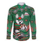 South Sydney Rabbitohs Long Sleeve Button Shirt Aboriginal Dot Pattern - Rugby Mascot Heritage Pride