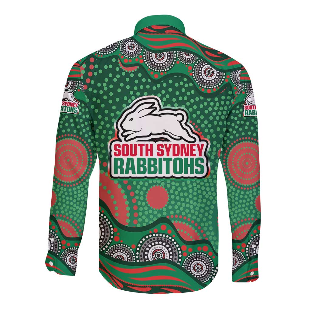 South Sydney Rabbitohs Long Sleeve Button Shirt Aboriginal Dot Pattern - Rugby Mascot Heritage Pride