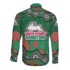 South Sydney Rabbitohs Long Sleeve Button Shirt Aboriginal Dot Pattern - Rugby Mascot Heritage Pride