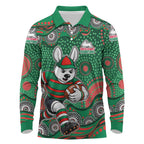 South Sydney Rabbitohs Long Sleeve Polo Shirt Aboriginal Dot Pattern - Rugby Mascot Heritage Pride
