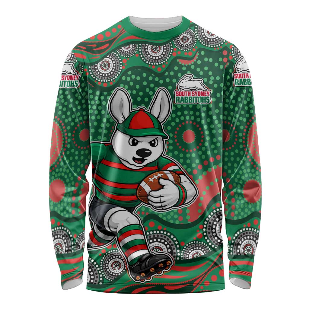 South Sydney Rabbitohs Long Sleeve Shirt Aboriginal Dot Pattern - Rugby Mascot Heritage Pride