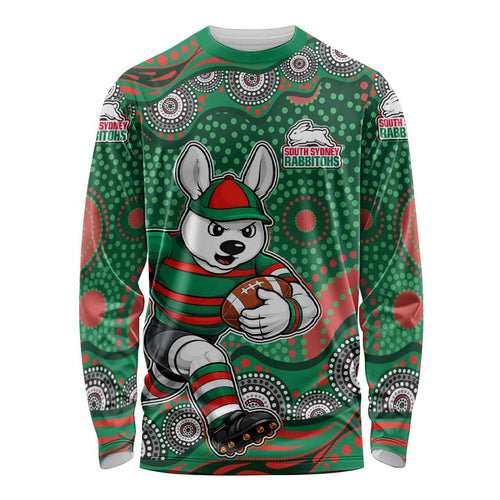 South Sydney Rabbitohs Long Sleeve Shirt Aboriginal Dot Pattern - Rugby Mascot Heritage Pride
