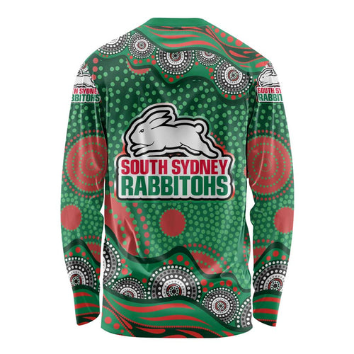 South Sydney Rabbitohs Long Sleeve Shirt Aboriginal Dot Pattern - Rugby Mascot Heritage Pride
