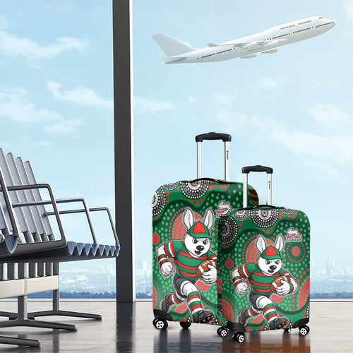 South Sydney Rabbitohs Luggage Cover Aboriginal Dot Pattern - Rugby Mascot Heritage Pride