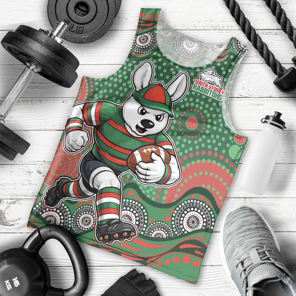 South Sydney Rabbitohs Men Tank Top Aboriginal Dot Pattern - Rugby Mascot Heritage Pride