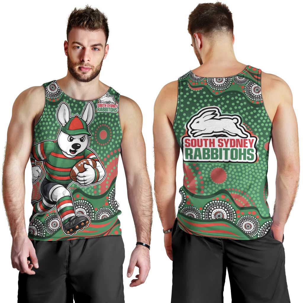 South Sydney Rabbitohs Men Tank Top Aboriginal Dot Pattern - Rugby Mascot Heritage Pride