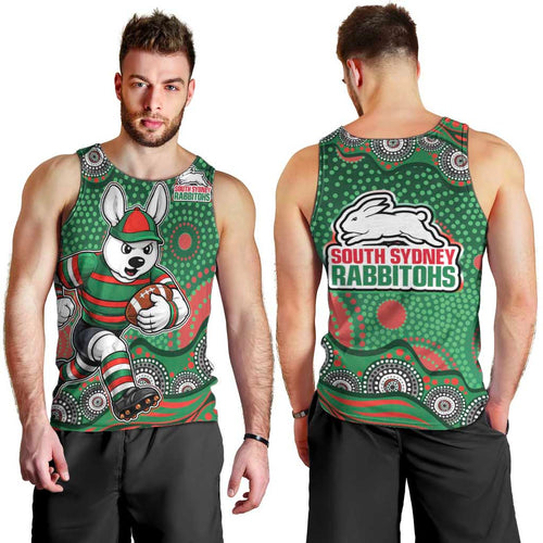 South Sydney Rabbitohs Men Tank Top Aboriginal Dot Pattern - Rugby Mascot Heritage Pride