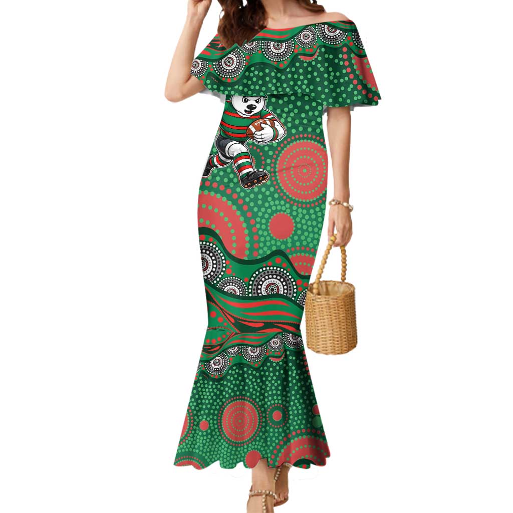 South Sydney Rabbitohs Mermaid Dress Aboriginal Dot Pattern - Rugby Mascot Heritage Pride