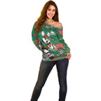 South Sydney Rabbitohs Off Shoulder Sweater Aboriginal Dot Pattern - Rugby Mascot Heritage Pride