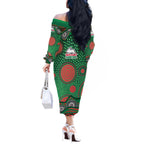 South Sydney Rabbitohs Off The Shoulder Long Sleeve Dress Aboriginal Dot Pattern - Rugby Mascot Heritage Pride