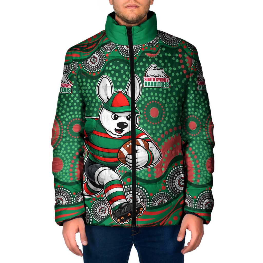 South Sydney Rabbitohs Padded Jacket Aboriginal Dot Pattern - Rugby Mascot Heritage Pride