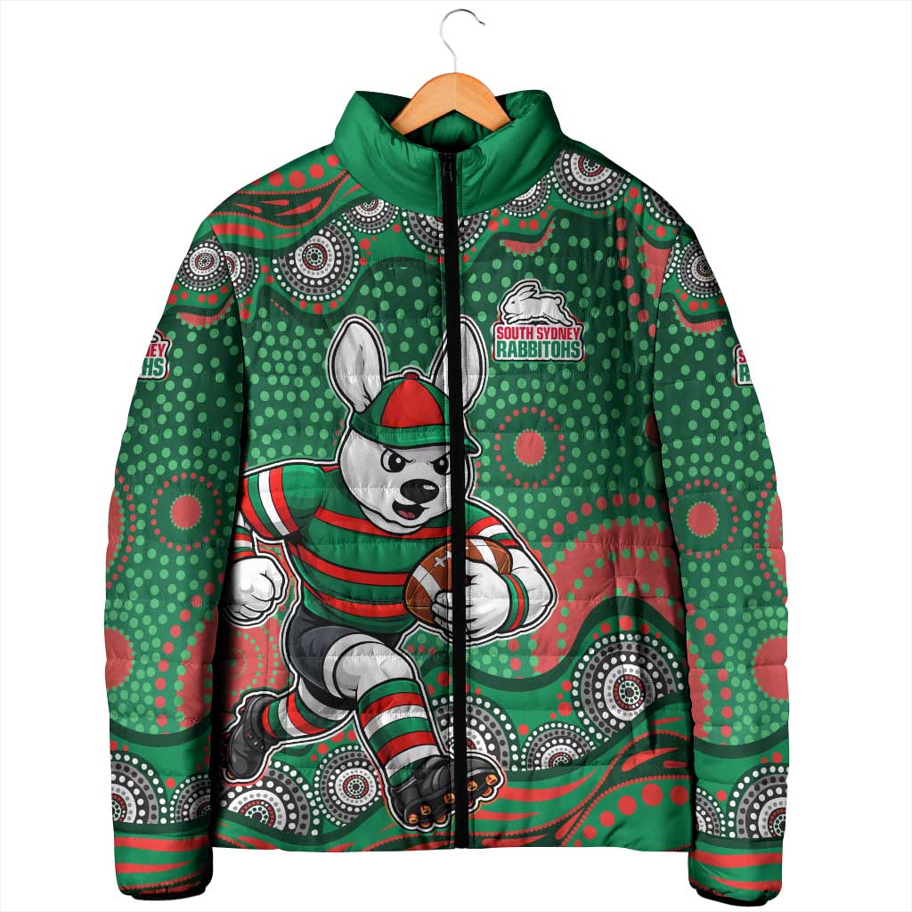 South Sydney Rabbitohs Padded Jacket Aboriginal Dot Pattern - Rugby Mascot Heritage Pride