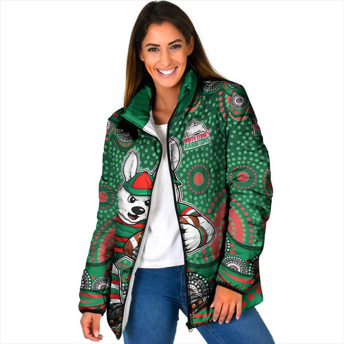 South Sydney Rabbitohs Padded Jacket Aboriginal Dot Pattern - Rugby Mascot Heritage Pride