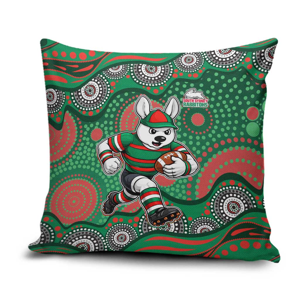 South Sydney Rabbitohs Pillow Cover Aboriginal Dot Pattern - Rugby Mascot Heritage Pride