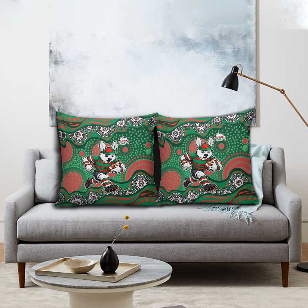 South Sydney Rabbitohs Pillow Cover Aboriginal Dot Pattern - Rugby Mascot Heritage Pride