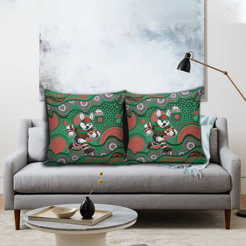 South Sydney Rabbitohs Pillow Cover Aboriginal Dot Pattern - Rugby Mascot Heritage Pride