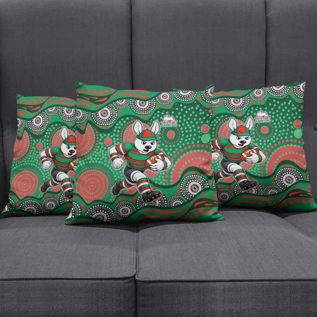 South Sydney Rabbitohs Pillow Cover Aboriginal Dot Pattern - Rugby Mascot Heritage Pride