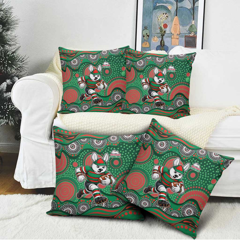 South Sydney Rabbitohs Pillow Cover Aboriginal Dot Pattern - Rugby Mascot Heritage Pride