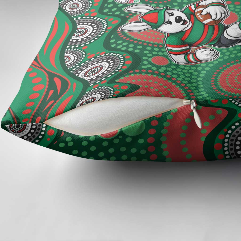 South Sydney Rabbitohs Pillow Cover Aboriginal Dot Pattern - Rugby Mascot Heritage Pride