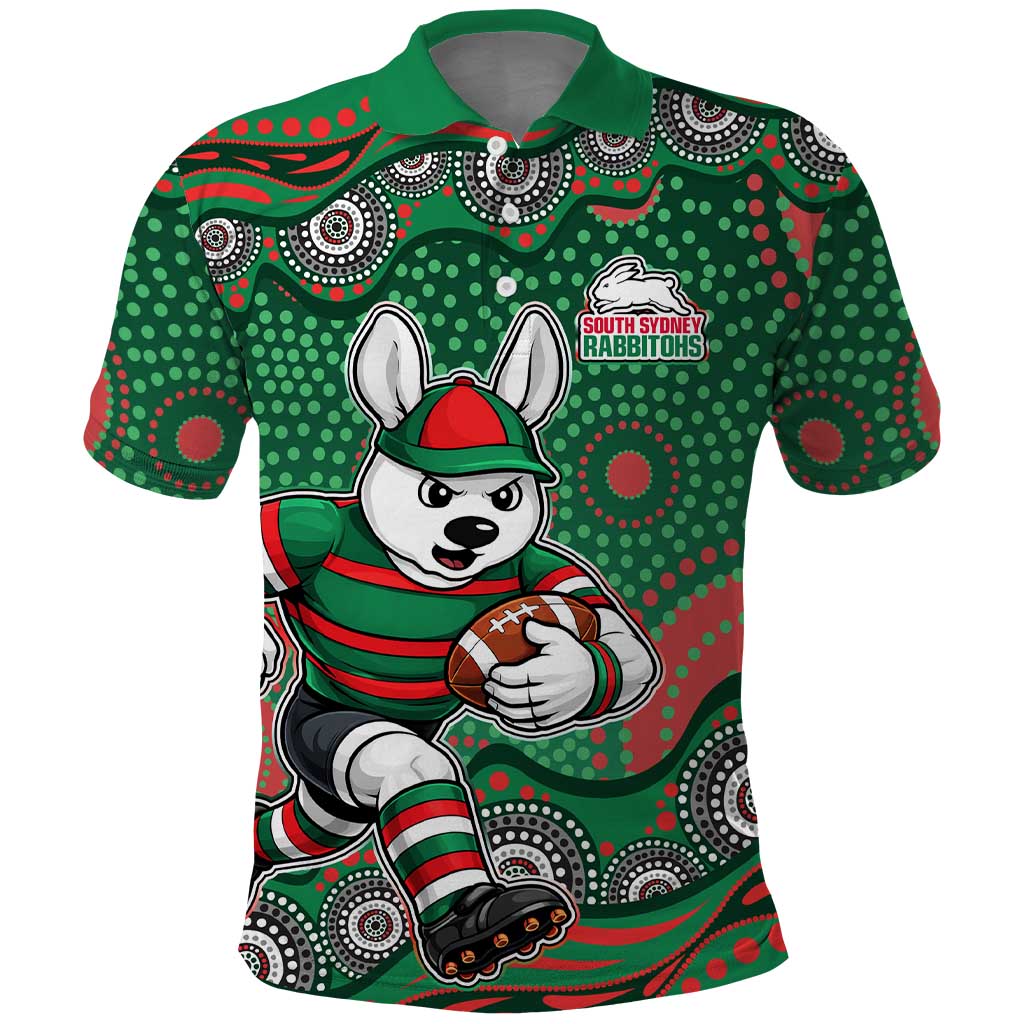 South Sydney Rabbitohs Polo Shirt Aboriginal Dot Pattern - Rugby Mascot Heritage Pride