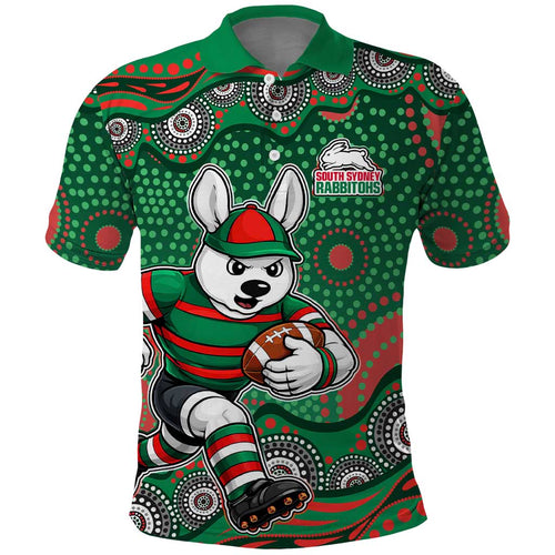 South Sydney Rabbitohs Polo Shirt Aboriginal Dot Pattern - Rugby Mascot Heritage Pride