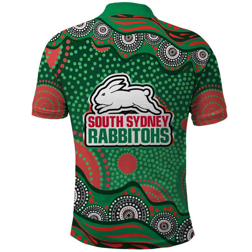 South Sydney Rabbitohs Polo Shirt Aboriginal Dot Pattern - Rugby Mascot Heritage Pride