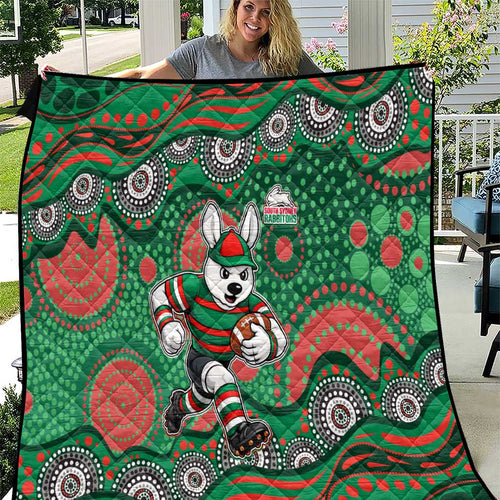 South Sydney Rabbitohs Quilt Aboriginal Dot Pattern - Rugby Mascot Heritage Pride
