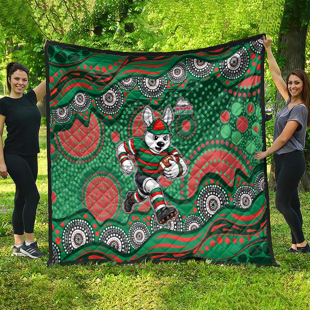 South Sydney Rabbitohs Quilt Aboriginal Dot Pattern - Rugby Mascot Heritage Pride