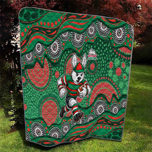 South Sydney Rabbitohs Quilt Aboriginal Dot Pattern - Rugby Mascot Heritage Pride