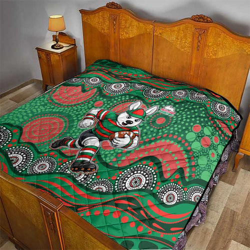 South Sydney Rabbitohs Quilt Aboriginal Dot Pattern - Rugby Mascot Heritage Pride