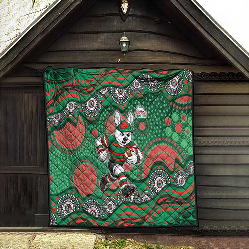 South Sydney Rabbitohs Quilt Aboriginal Dot Pattern - Rugby Mascot Heritage Pride