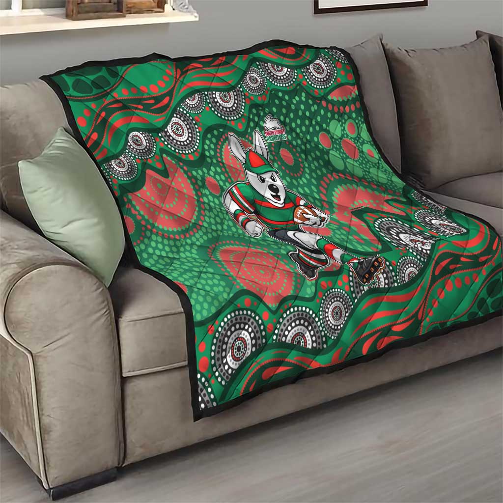South Sydney Rabbitohs Quilt Aboriginal Dot Pattern - Rugby Mascot Heritage Pride