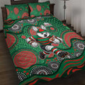 South Sydney Rabbitohs Quilt Bed Set Aboriginal Dot Pattern - Rugby Mascot Heritage Pride