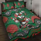 South Sydney Rabbitohs Quilt Bed Set Aboriginal Dot Pattern - Rugby Mascot Heritage Pride