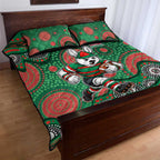 South Sydney Rabbitohs Quilt Bed Set Aboriginal Dot Pattern - Rugby Mascot Heritage Pride