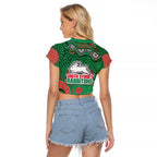 South Sydney Rabbitohs Raglan Cropped T Shirt Aboriginal Dot Pattern - Rugby Mascot Heritage Pride