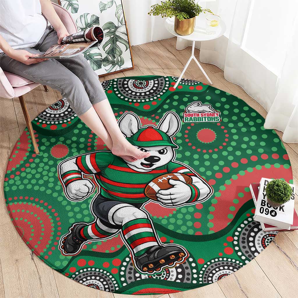 South Sydney Rabbitohs Round Carpet Aboriginal Dot Pattern - Rugby Mascot Heritage Pride