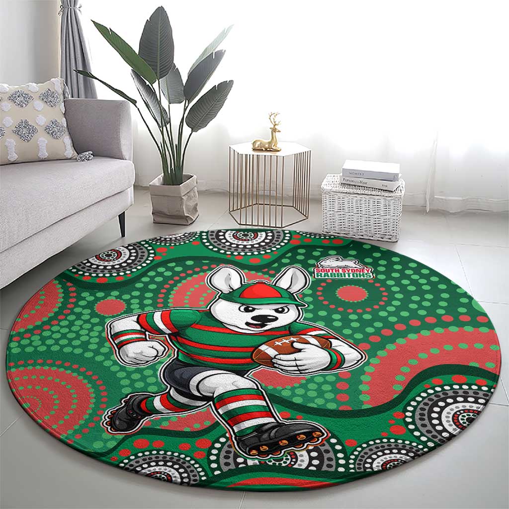 South Sydney Rabbitohs Round Carpet Aboriginal Dot Pattern - Rugby Mascot Heritage Pride