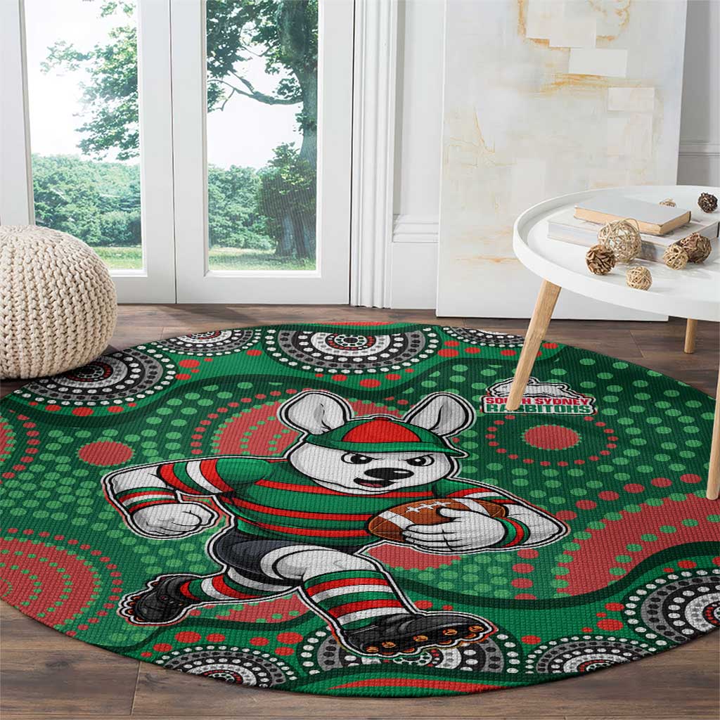 South Sydney Rabbitohs Round Carpet Aboriginal Dot Pattern - Rugby Mascot Heritage Pride