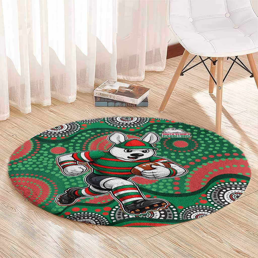 South Sydney Rabbitohs Round Carpet Aboriginal Dot Pattern - Rugby Mascot Heritage Pride