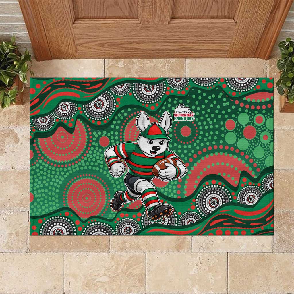 South Sydney Rabbitohs Rubber Doormat Aboriginal Dot Pattern - Rugby Mascot Heritage Pride