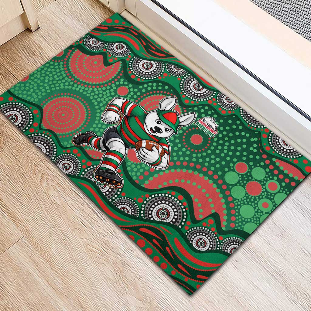 South Sydney Rabbitohs Rubber Doormat Aboriginal Dot Pattern - Rugby Mascot Heritage Pride