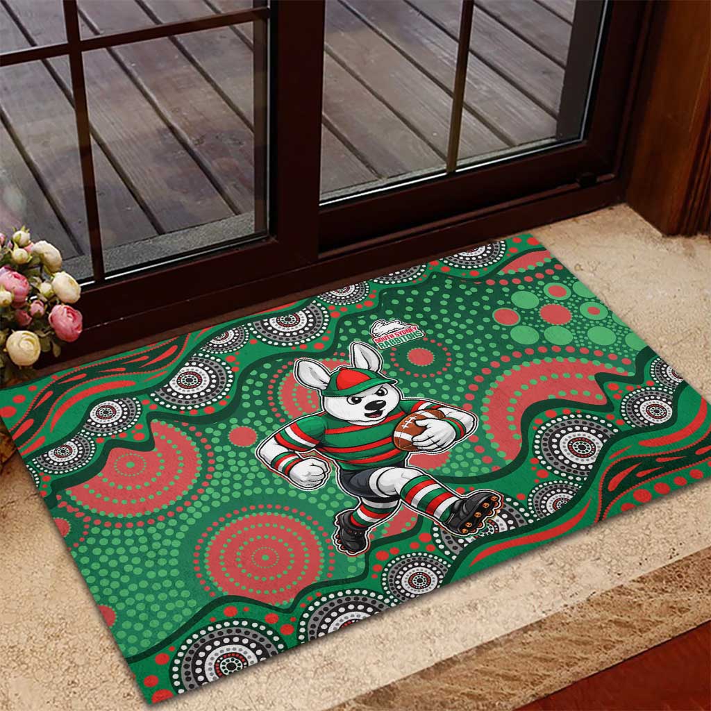 South Sydney Rabbitohs Rubber Doormat Aboriginal Dot Pattern - Rugby Mascot Heritage Pride