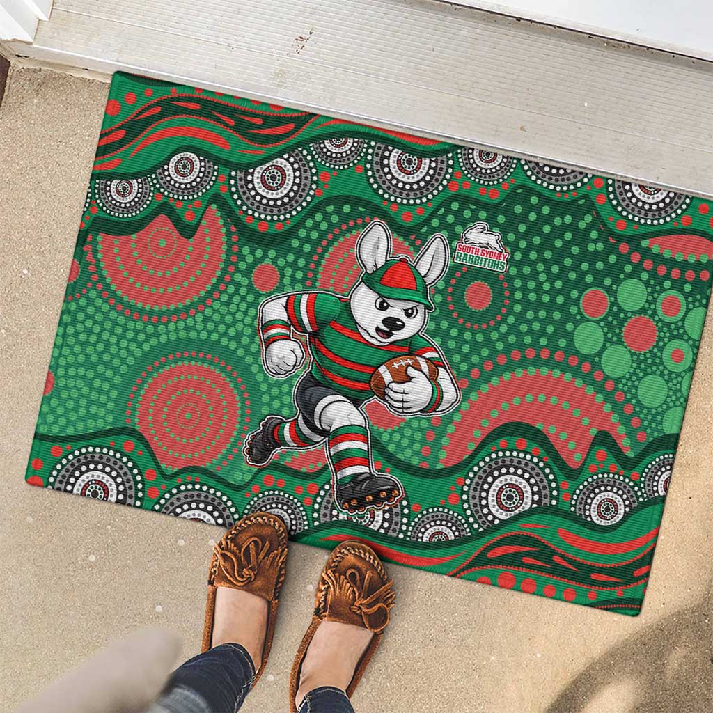 South Sydney Rabbitohs Rubber Doormat Aboriginal Dot Pattern - Rugby Mascot Heritage Pride