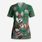 South Sydney Rabbitohs Scrub Top Aboriginal Dot Pattern - Rugby Mascot Heritage Pride