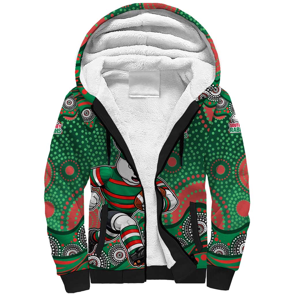 South Sydney Rabbitohs Sherpa Hoodie Aboriginal Dot Pattern - Rugby Mascot Heritage Pride