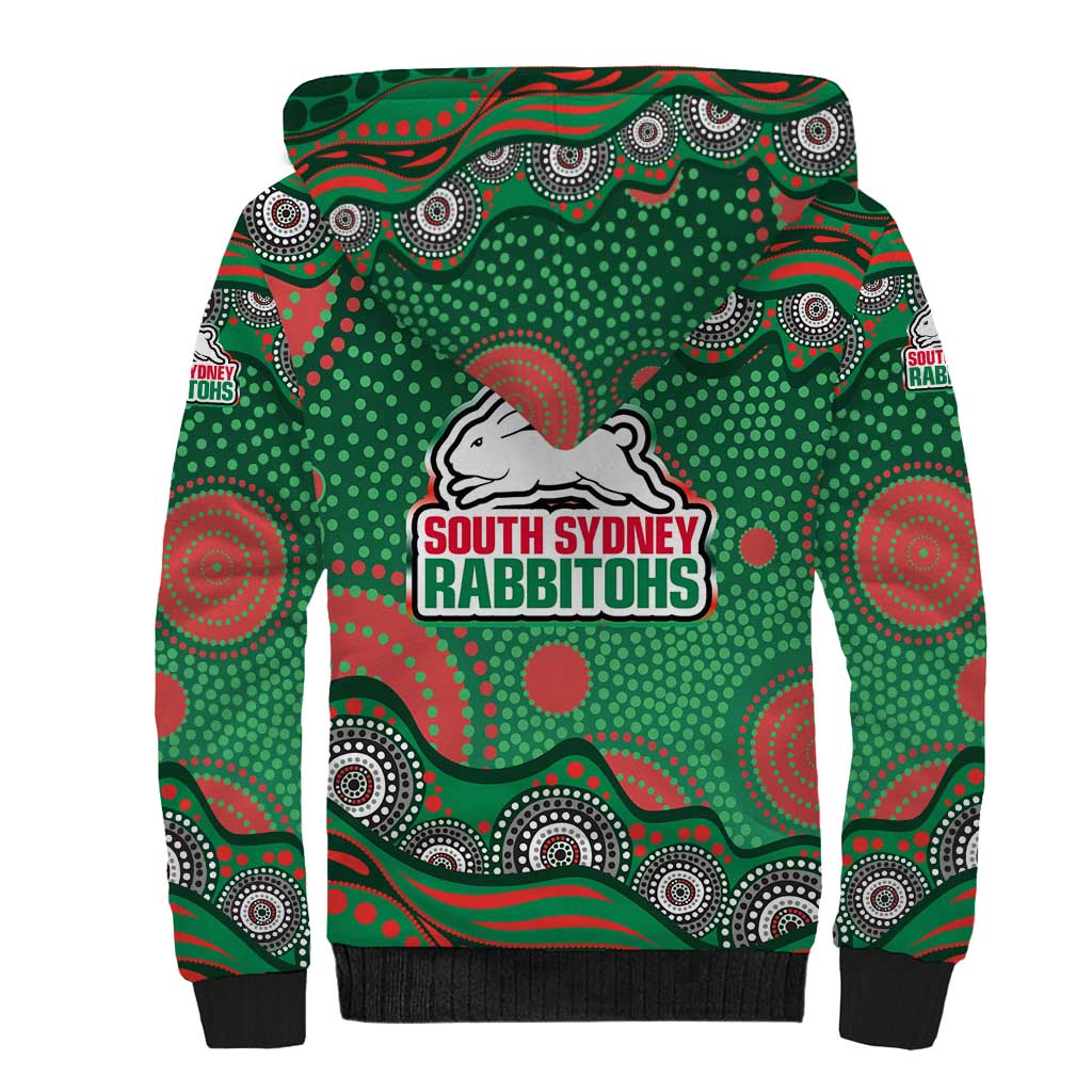 South Sydney Rabbitohs Sherpa Hoodie Aboriginal Dot Pattern - Rugby Mascot Heritage Pride