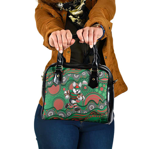 South Sydney Rabbitohs Shoulder Handbag Aboriginal Dot Pattern - Rugby Mascot Heritage Pride