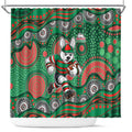 South Sydney Rabbitohs Shower Curtain Aboriginal Dot Pattern - Rugby Mascot Heritage Pride